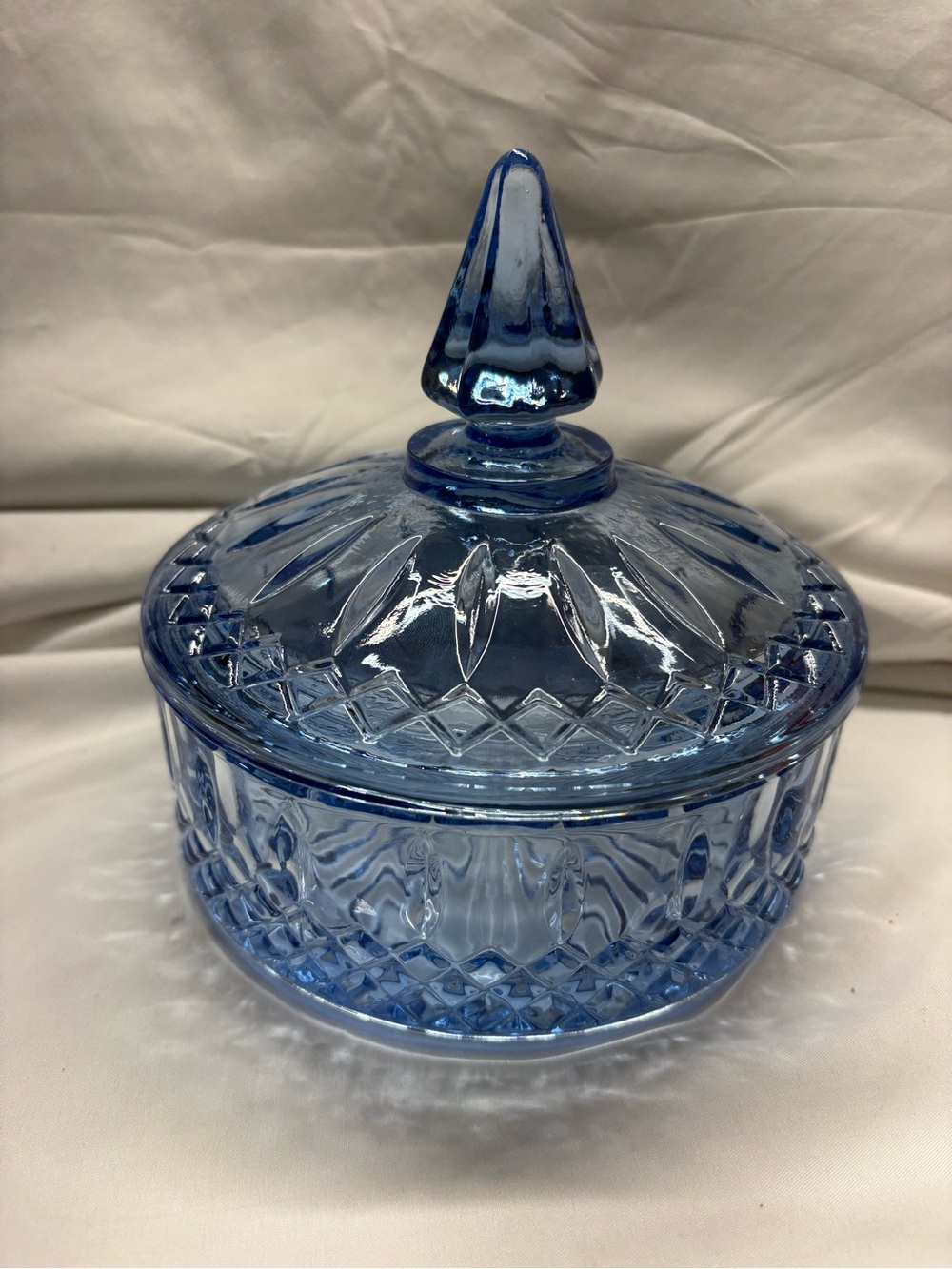 Vintage Ice Blue Indiana Glass Company. Glass Covered Candy Dish